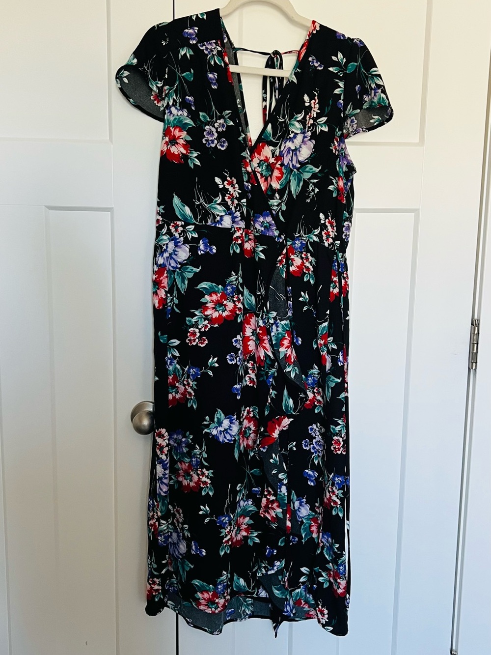 Xhilaration Black Floral Maxi Dress with Tie Back